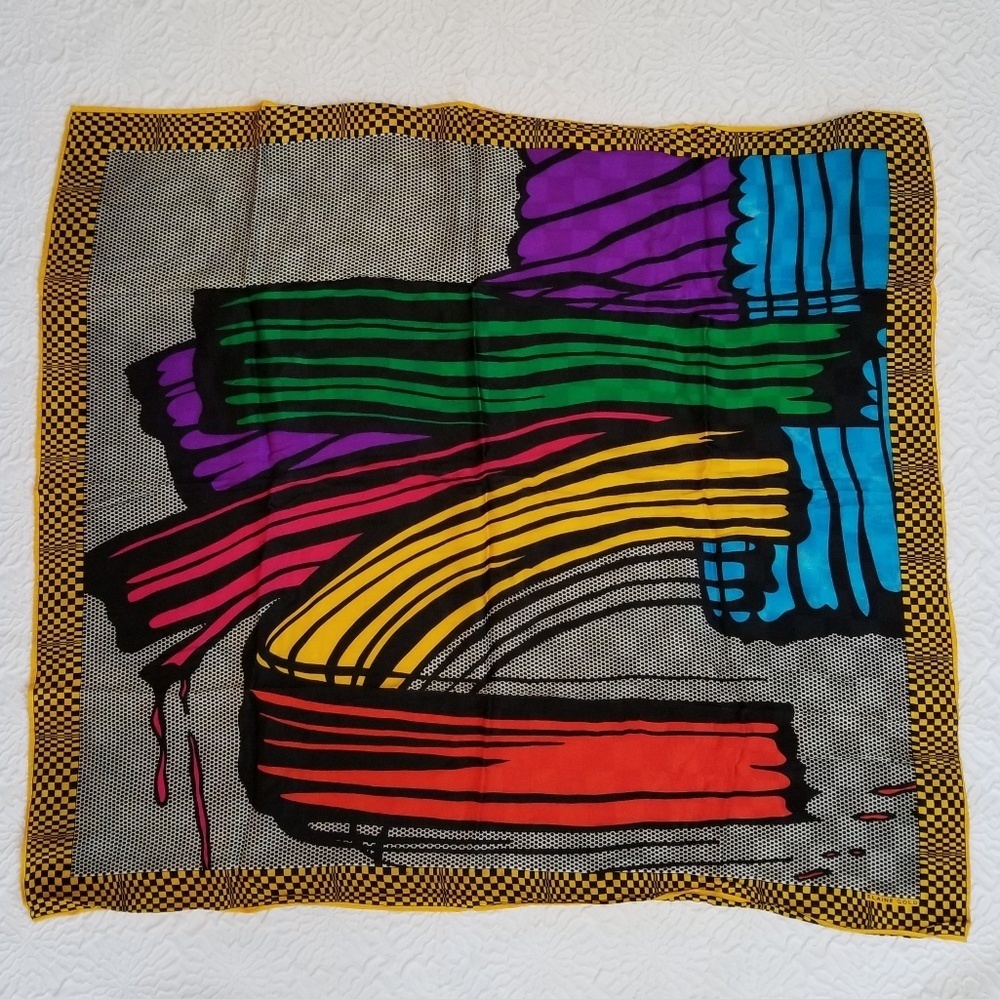 VTG Elaine Gold Brush Abstract Silk Scarf